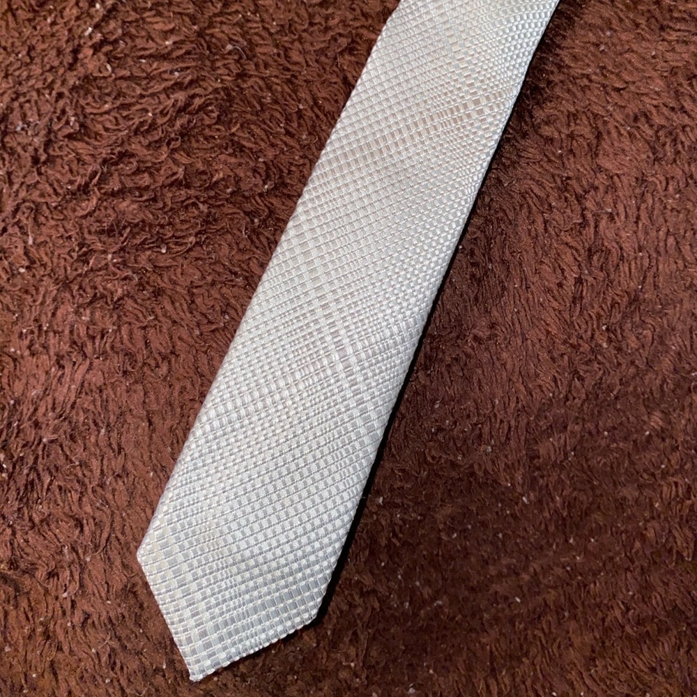 Silver Patterned Thin Neck Tie - image 1